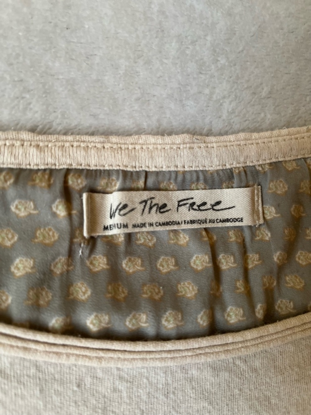 We The Free Beige Top with Patterned Lantern Sleeves